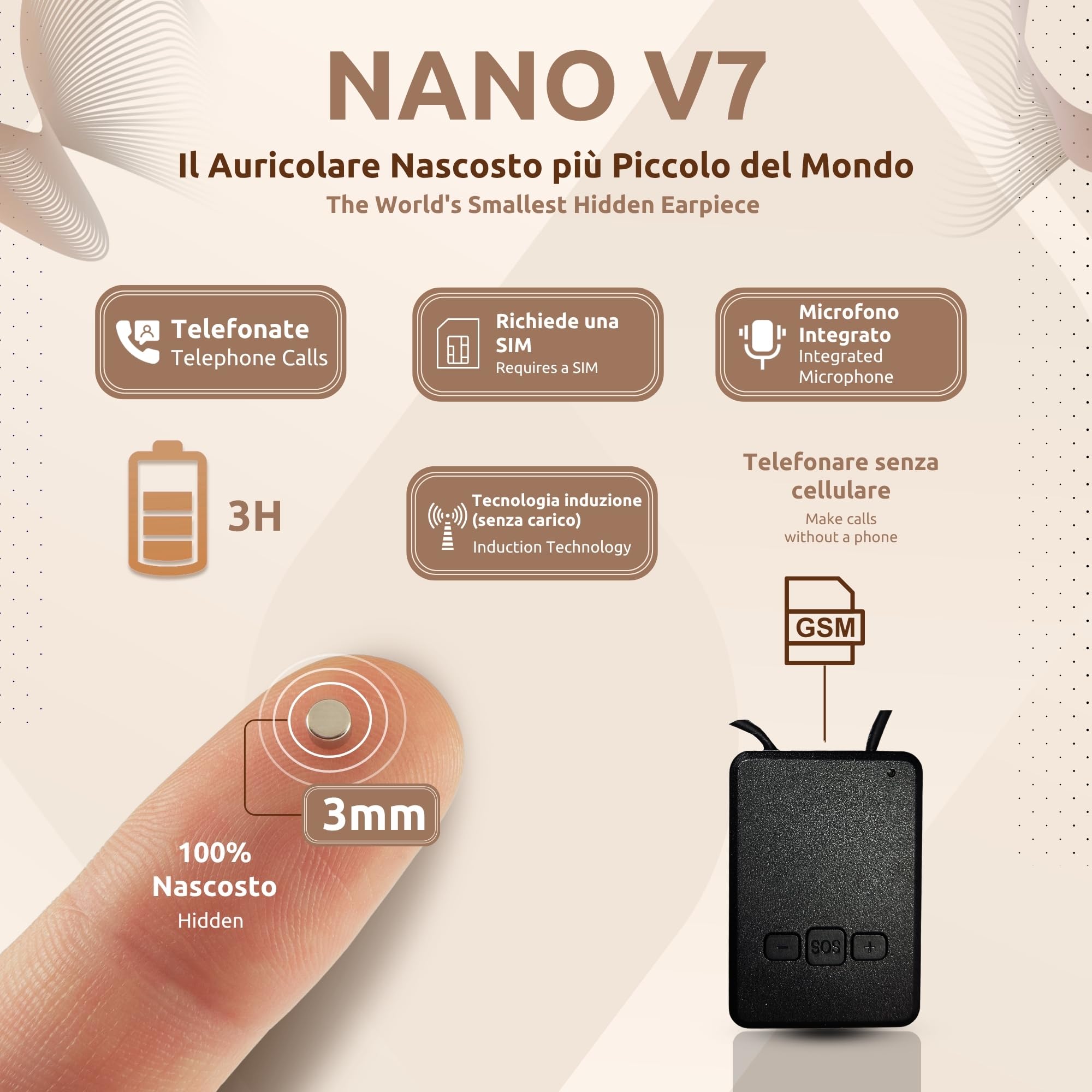 PingaOculto Auricolari Spia Esami GSM Auricolari Spia per Esami Nano Mini Auricolare Invisibile Nascosto Carta SIM con Microfono - Micro Cuffie Invisibili Piccolo Orecchio (Auricolari Spia Nano V7)