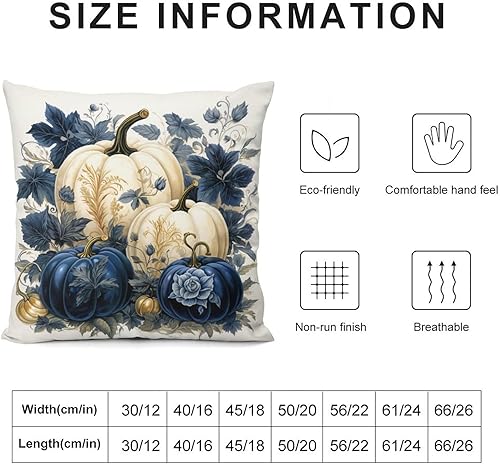 Miniatura 3 de Fundas de almohada para exteriores de 20 x 20 pulgadas, color azul oscuro y blanco, diseño de calabazas de acuarela cuadrada, fundas de cojín de