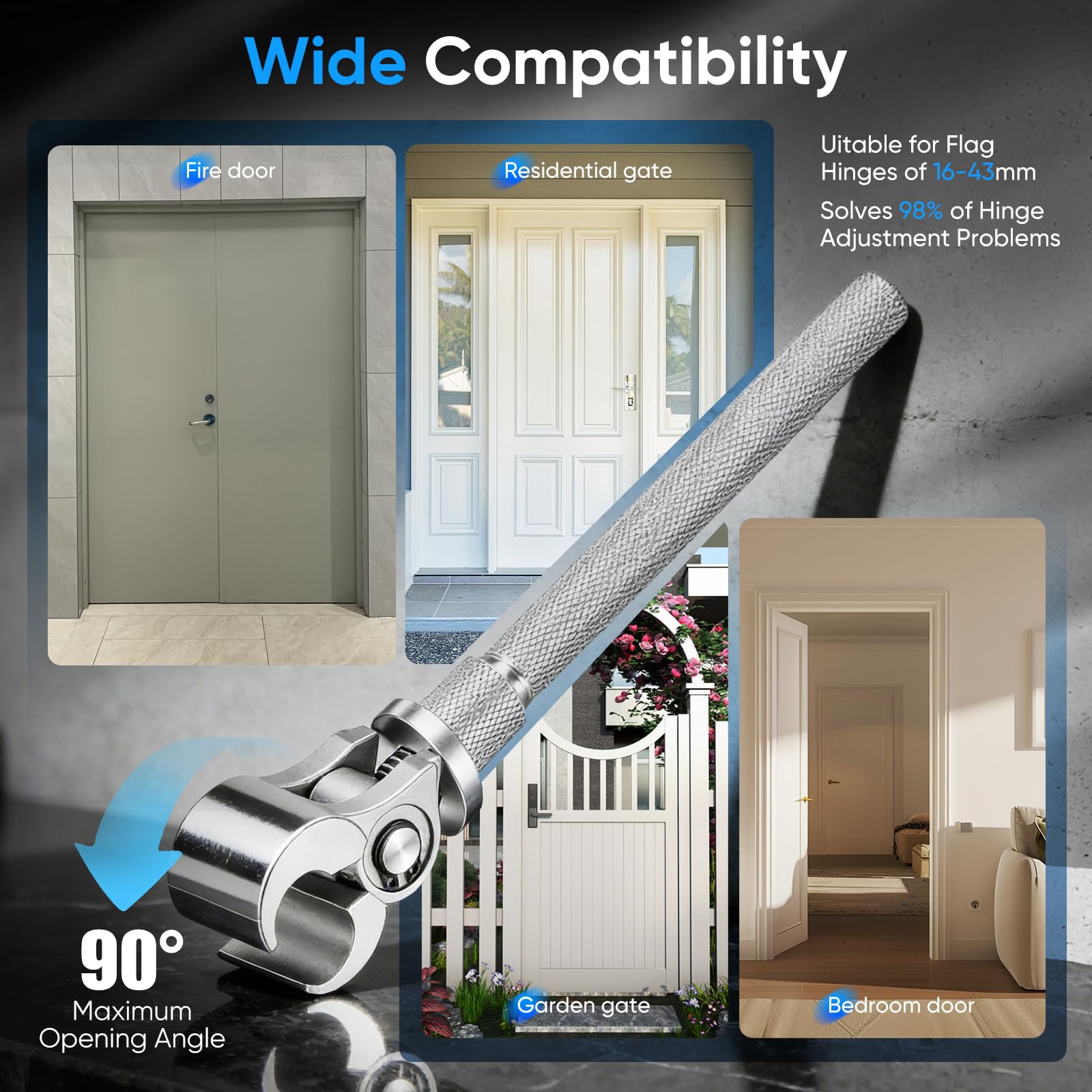 Herramienta Ajuste Bisagras Puerta, Enderezador Bisagra Ajustable Acero Inoxidable para Bisagras de 10 a 32 mm Llave Ajuste Holgura para Bisagra Puerta Herramienta
