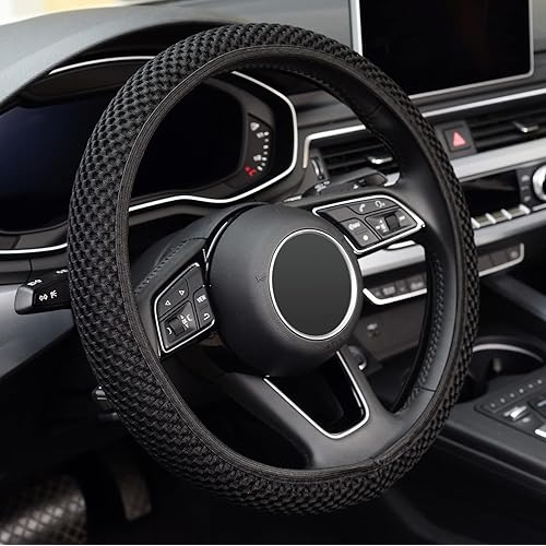 ZHOL Elastic Stretch Steering Wheel Cover, Universal 15 Inch Microfiber Breathable Ice Silk Steering Wheel Covers for Women Men, Anti-Slip, Easy Carry, Black