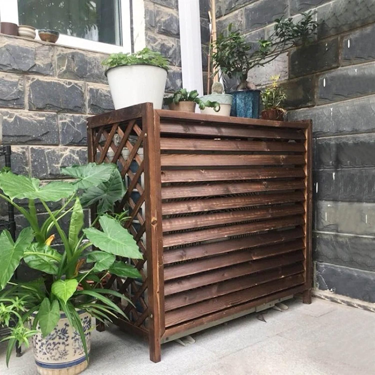 SnamicE Plant standWooden Flower Stand Air Conditioning Rack Multifunctional Outdoor Air Conditioning Shelf, Solid Wood Flower Stand for Flower Pot, Decorative Cover,