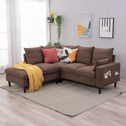 Miniatura 5 de Panana Sofá seccional de sala de estar, juego de muebles en forma de L, tela de lino para decoración de la habitación del hogar, dormitorio, diván