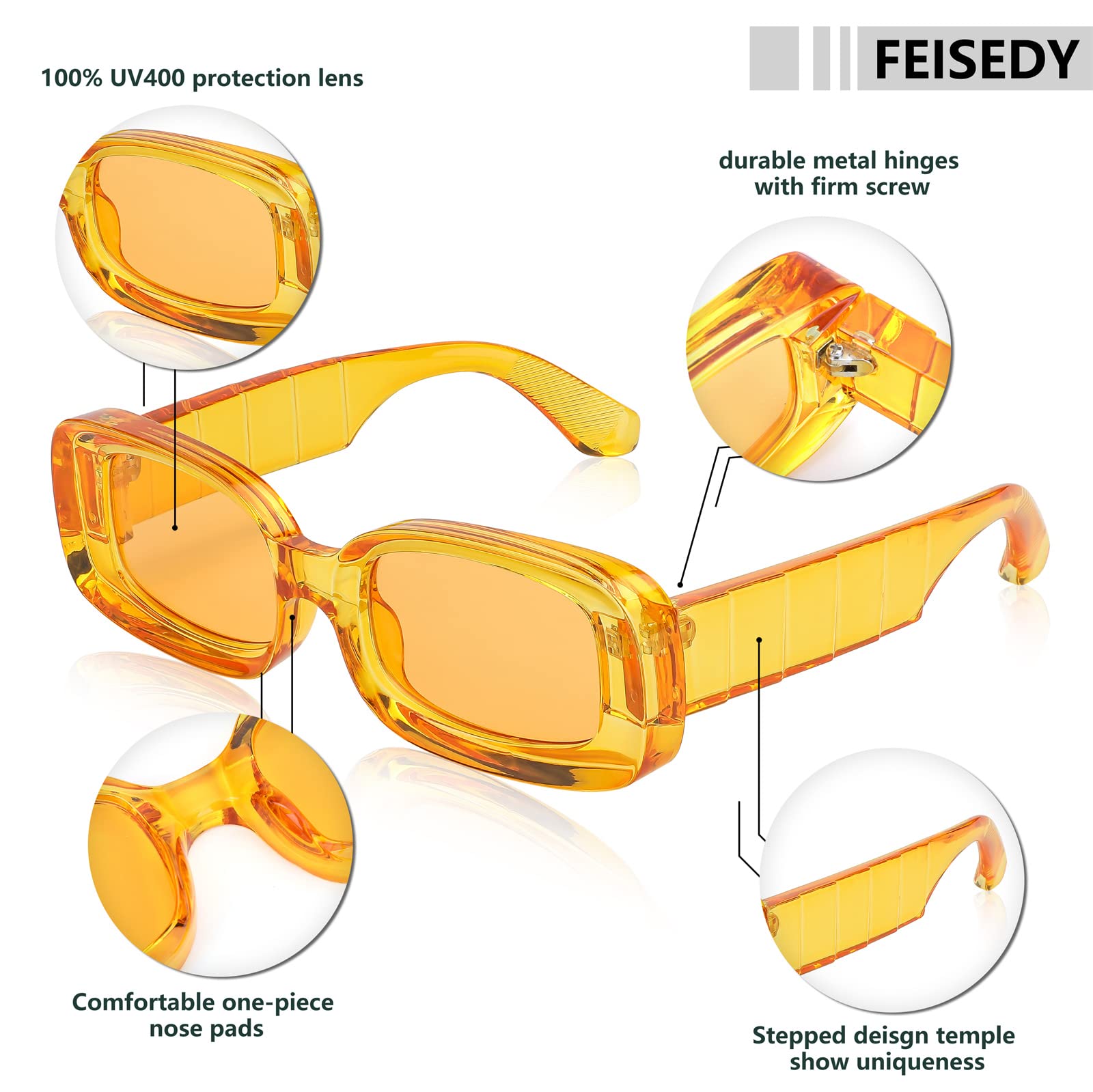 FEISEDY Retro Thick Rectangle Sunglasses Retro 90s Small Chunky Square Women Men B2307