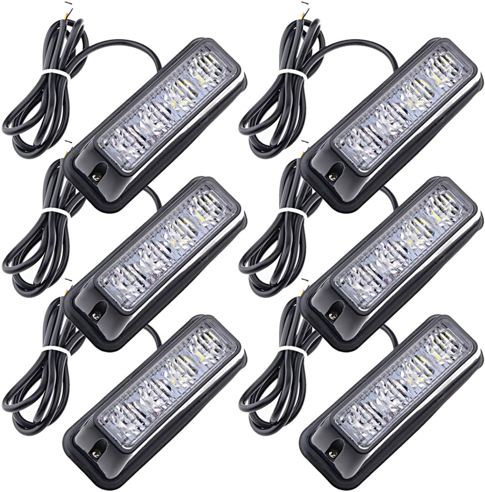 Astra Depot 6pcs 4-LED White & Amber Waterproof Emergency Beacon Flash Caution Flashing Strobe Light Bar Car SUV Pickup Truck Van