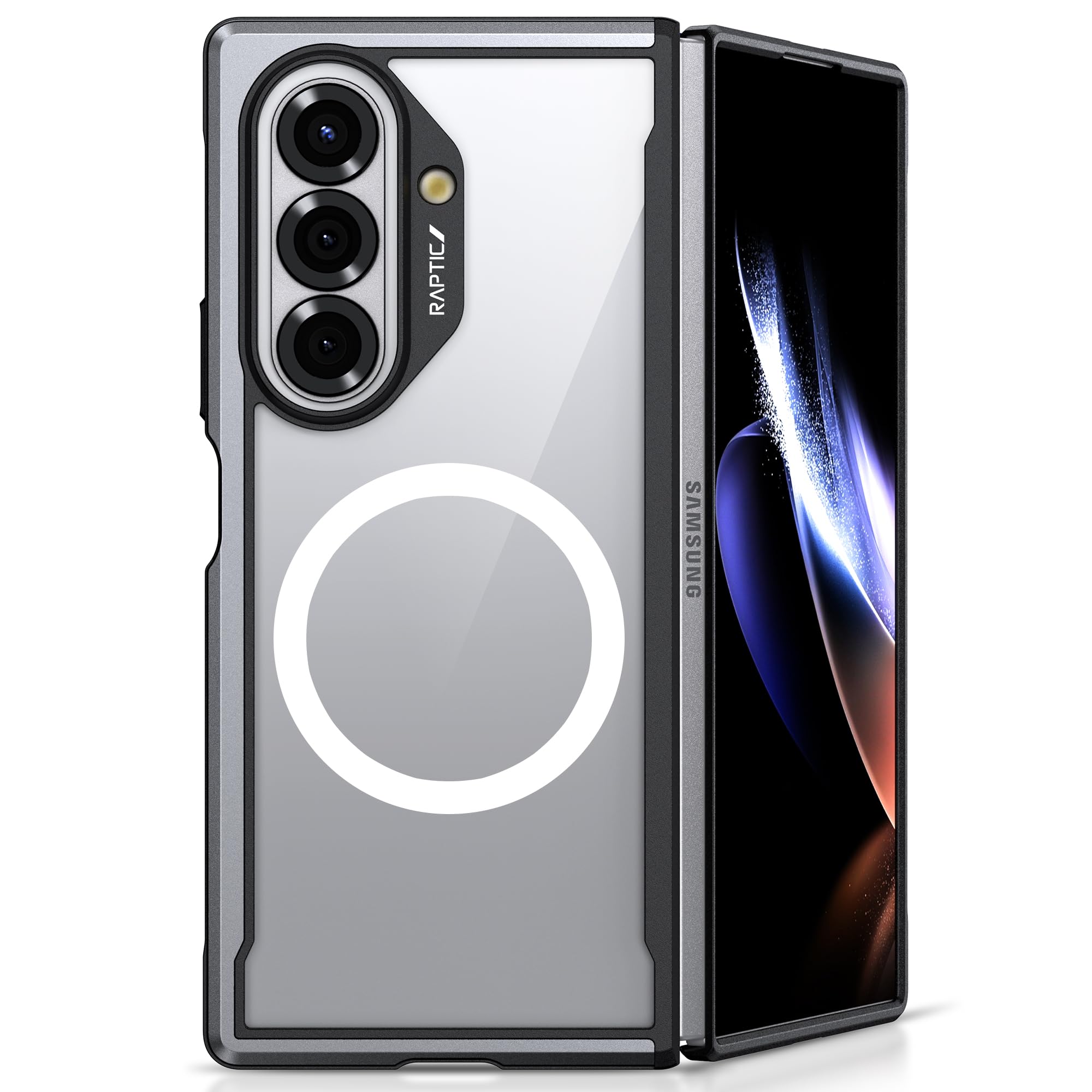 RAPTICShield Magnetic Case for Samsung Galaxy Z Fold 7–Compatible with MagSafe, [13FT Mil-Grade Hinge Protection], Durable Anodized Shockproof Aluminum Frame Slim Samsung Z Fold 7 Case, Black