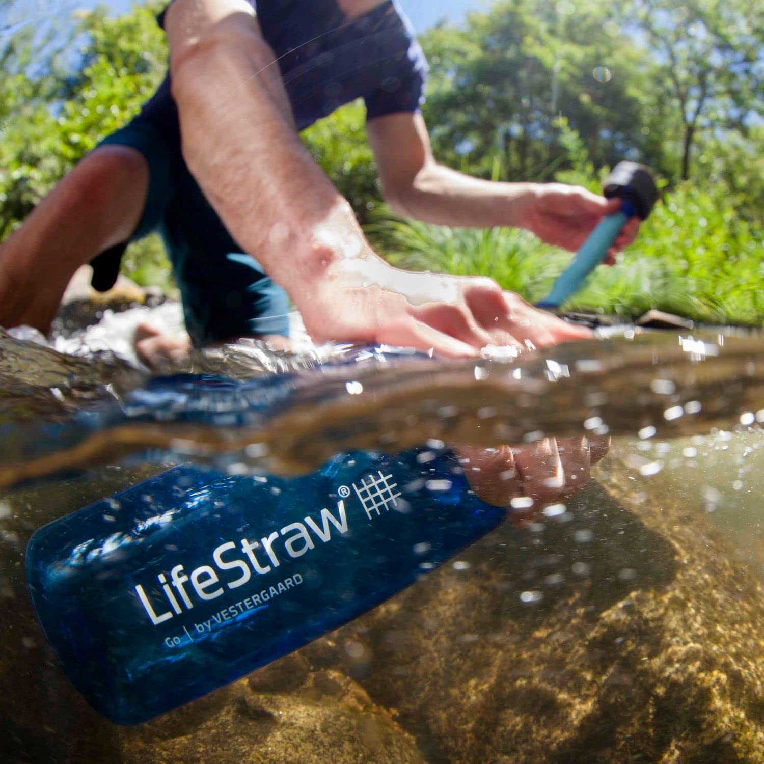 LifeStraw Go d’Eau Bouteille avec Paille de Filtre intégrée Filter Bottle Unisex-Adult, Bleu