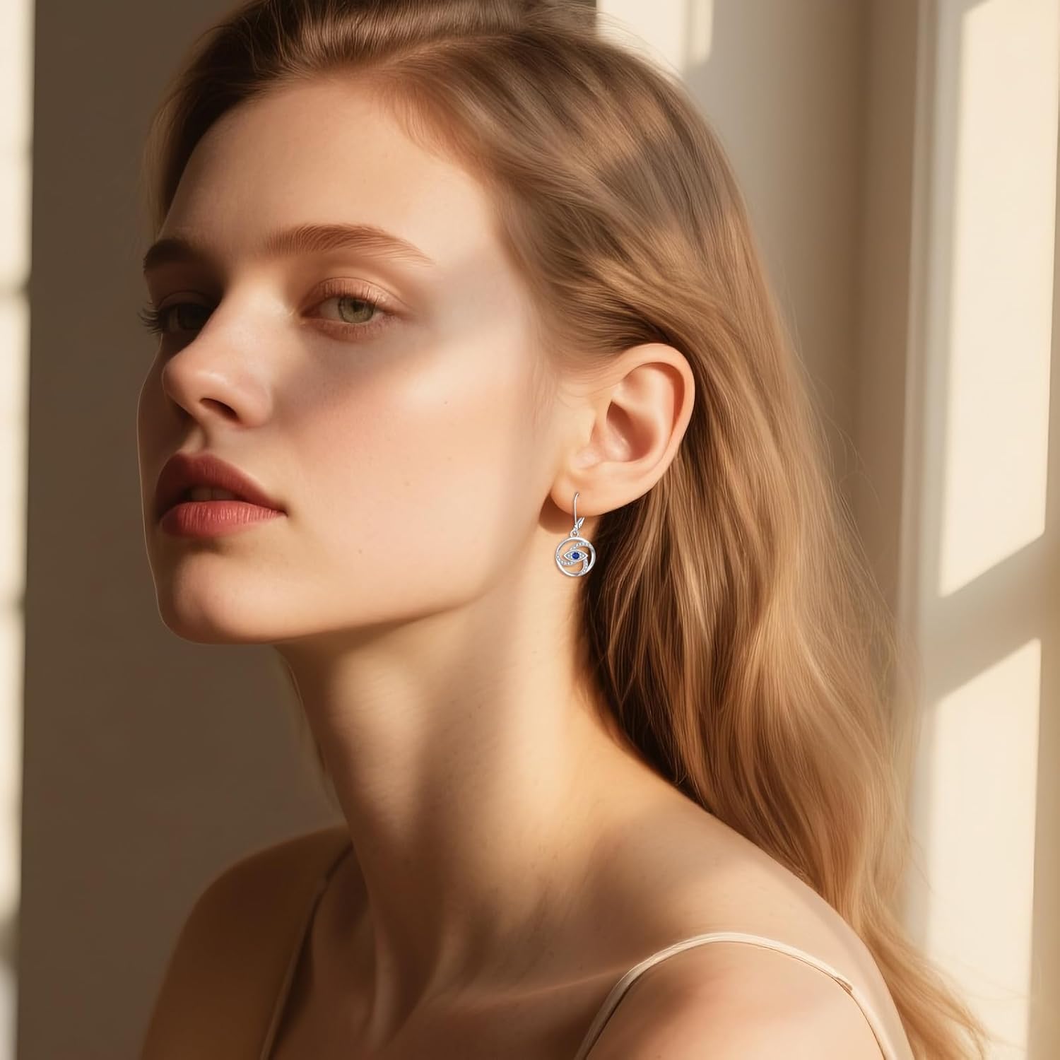 Evil Eye Dangle Earrings for Women 925 Sterling Silver Evil Eye Leverback Earrings Turkish Good Luck Protection Jewelry Gifts for Friends Female - Image 2