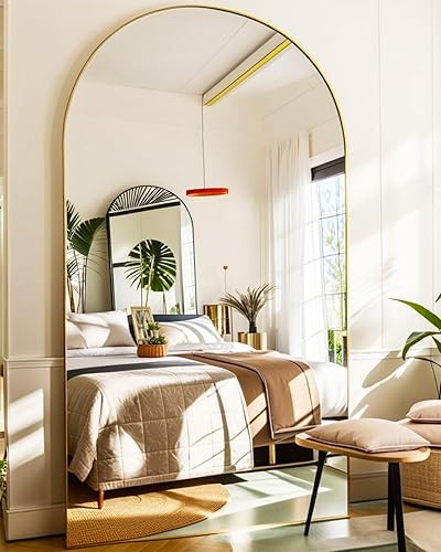 Vista 89 de Espejo de pie arqueado de 71 x 28 pulgadas, espejo de pie dorado de longitud completa para dormitorio, sala de estar, vestidor, espejo alto más