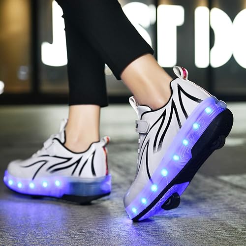 Miniatura 4 de Qneic Zapatillas de ruedas recargables por USB, zapatos de patinaje con ruedas para niños y niñas, zapatos iluminados para niños