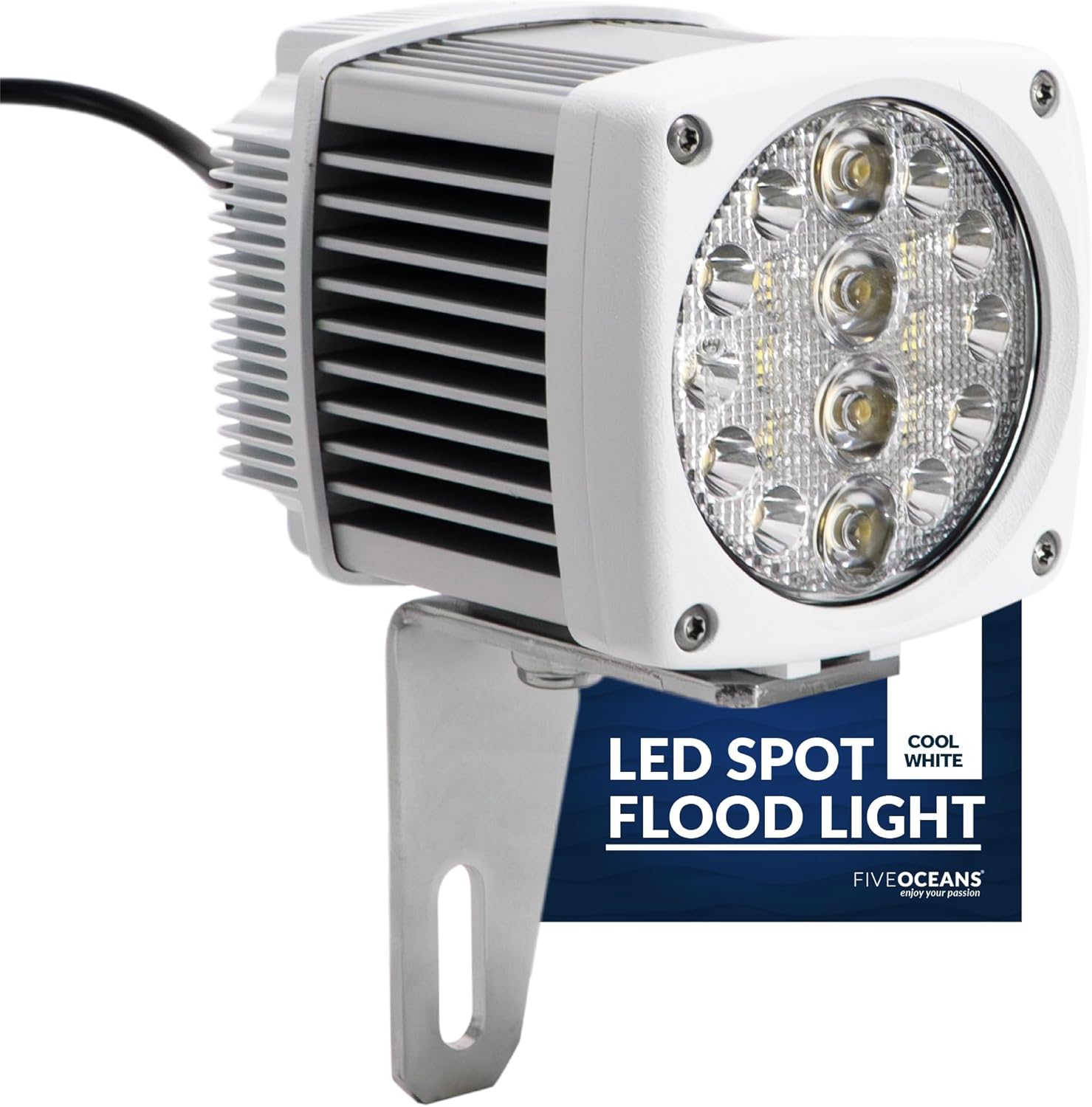 Five Oceans LED Boat Light, White Boat Spotlight, Spot/Flood Light, Super Bright 2300LM, 10-30-Volt, for Pontoon Boat Deck Dock Car Truck Night Fishing - FO3894