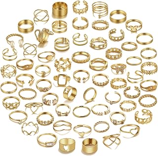 75 Pcs Gold Vintage Knuckle Rings Set for Women Girls,Stackable Rings Boho Joint Finger Midi Rings Hollow Carved Crystal Stacking Rings Pack for party Gifts