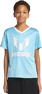 Messi Boys' Lifestyle Short Sleeve Top, Loose-fit V-Neck Shirt with Logo