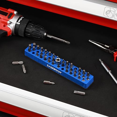 Miniatura 7 de CASOMAN Organizador de brocas hexagonales de 14 pulgadas con base magnética, rojo, verde y azul, organizador de brocas de 129 agujeros con base