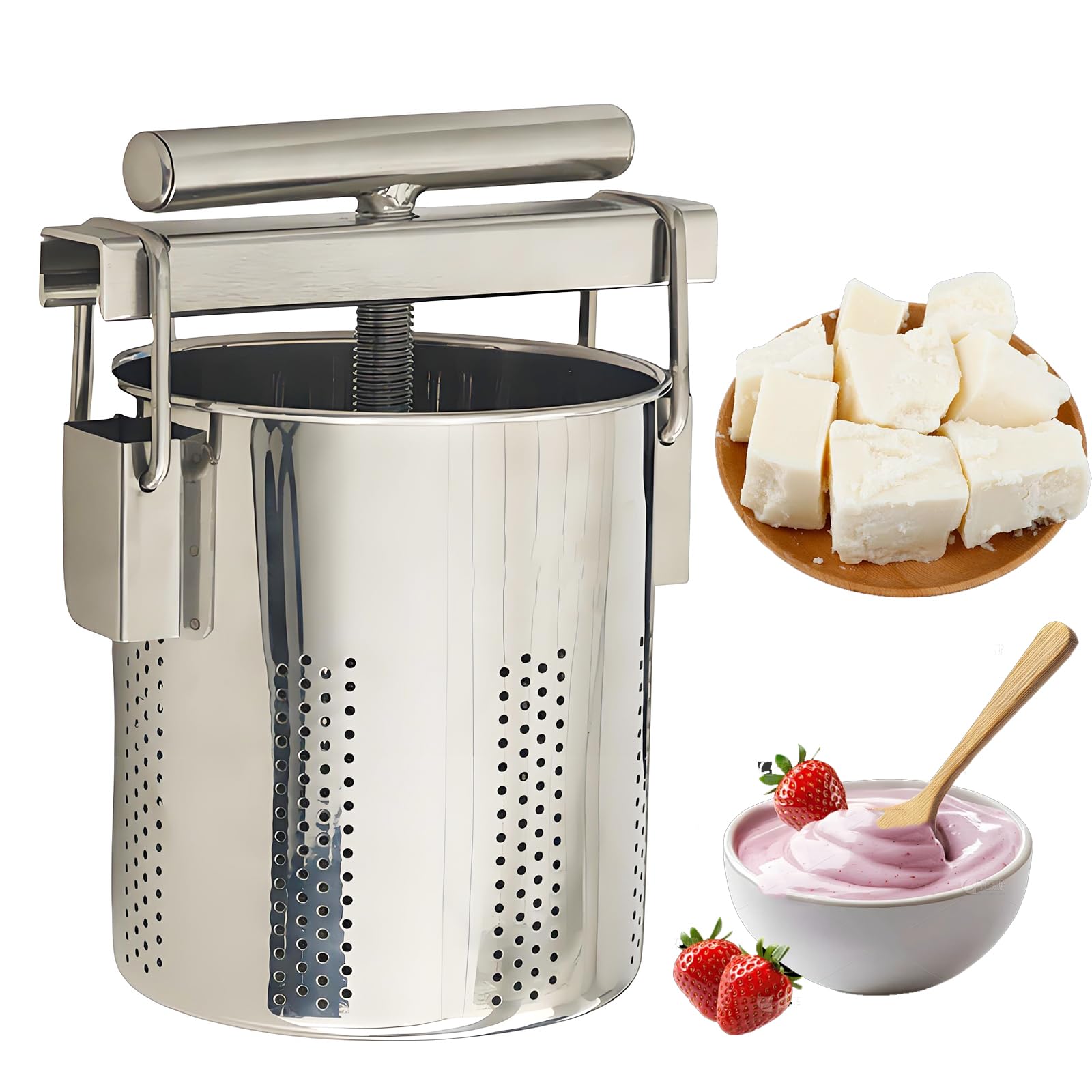 Prensa Para Yogur Griego De 2,5 L, Separador De Suero De Yogur De Acero Inoxidable, Reutilizable, Con Bolsa De Filtro, Mango Que Facilita El Trabajo, Para Queso Casero, Frutas Y Miel.