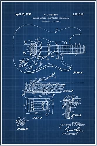 Guitarra eléctrica 1956 Oficina de Patentes Oficina Oficial Diseño de Blueprint Instrumento de cuerda Rock Roll Banda de música Cuerdas Trastes