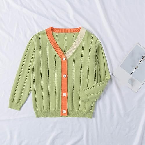 Miniatura 2 de Bebé Niñas Cárdigan Abrigo Color Sólido Manga Larga Ropa Delgada Chaquetas Camisas Cuello V Botón Abrigo Holgado, Tc1-verde, Mochilas de mochila