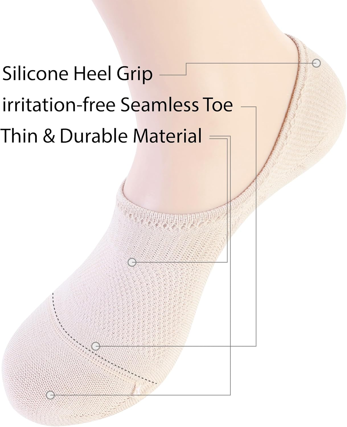 Pro Mountain Thin No Show Socks Seamless Wide Toe Box 6 Pack Liner Unisex Size S to X-Large Cotton Footies - Image 7