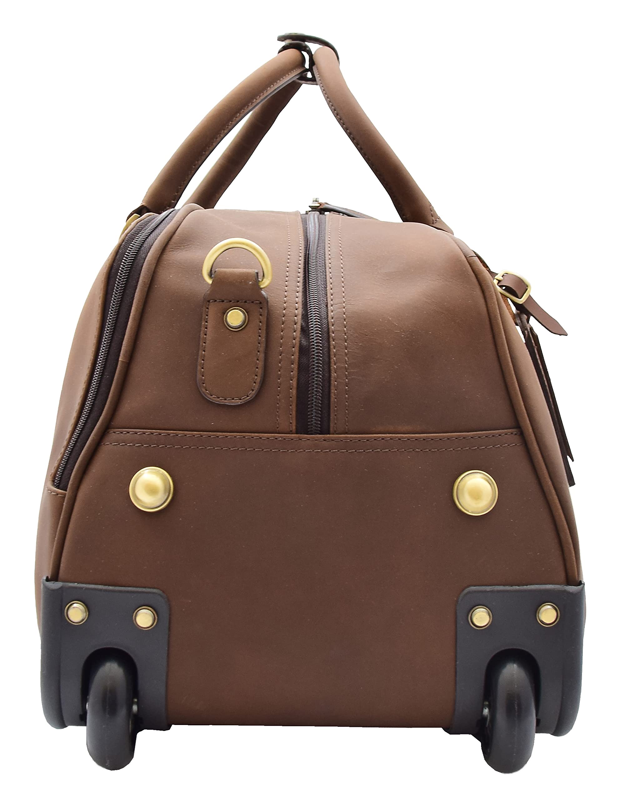 Skórzana teleskopowa rączka na kółkach torba podróżna torba bagażowa brązowa Holdalia, Brązowy, L: 52 x H: 29 x W: 27 cm, Wakacje