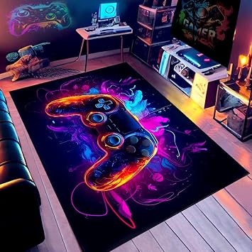 Cool Gaming Rug, 2.6X5.2 Gamer Rug Boys Room Decor, Gamepad Controller Player Carpet, Non-Slip Decoration in Game Area, Controller Game Carpet for Rooms and Sofas