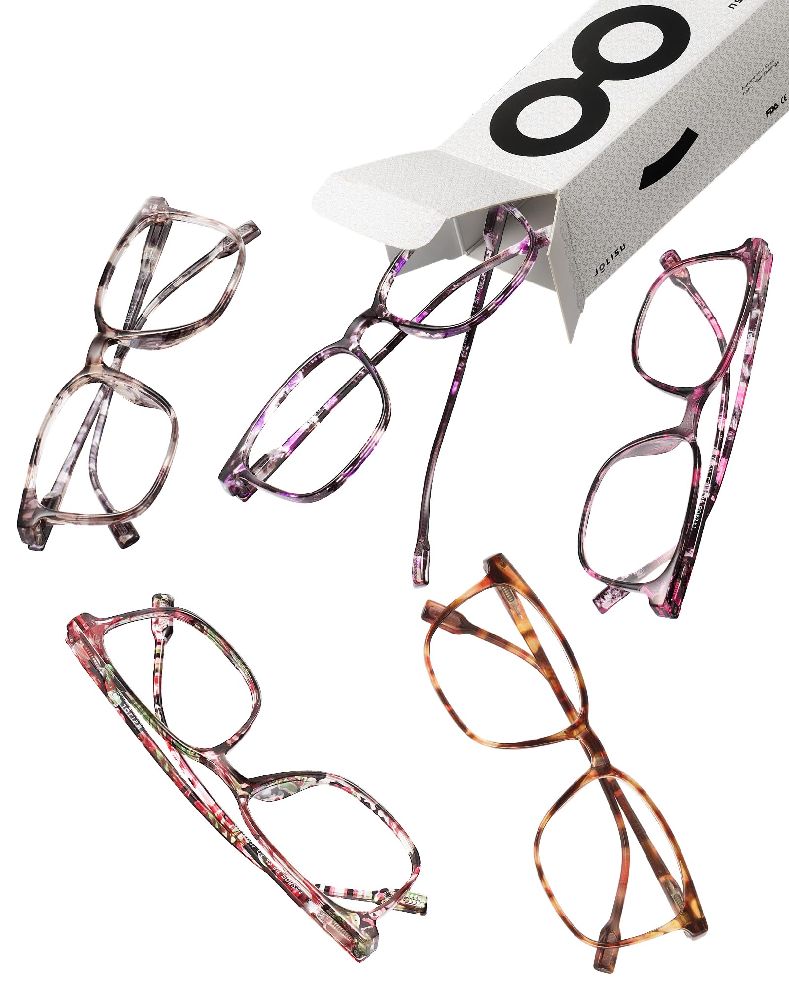 JOLISU Occhiali da Lettura 5Pz Leggeri - Mont. Sottile, Luce Blu & Cerniere | Classico