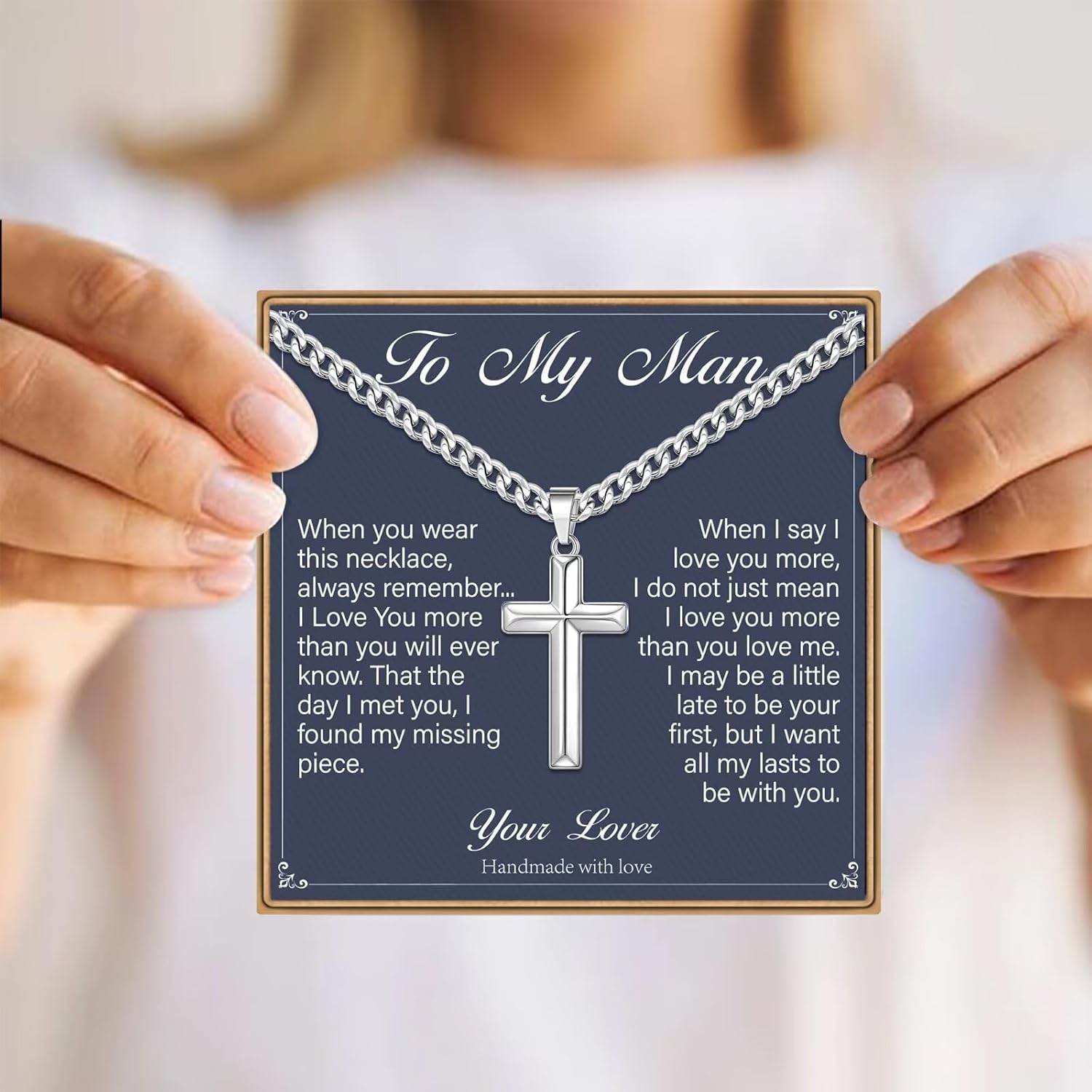 IEFLIFE Valentines Gifts for Him Men - Silver Cuban Chain Stainless Steel Cross Necklace, Valentines Gifts for Grandson Husband, Mens Teens Valentine Gift Cross Necklace Jewelry - Image 6