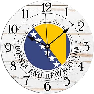 Bosnia and Herzegovina PVC Home Decor Wall Clocks 12x12in Silent Non-Ticking Battery Wall Clock Bosnia and Herzegovina Flag Wall Clocks World Traveler Gift Clock for Bedroom
