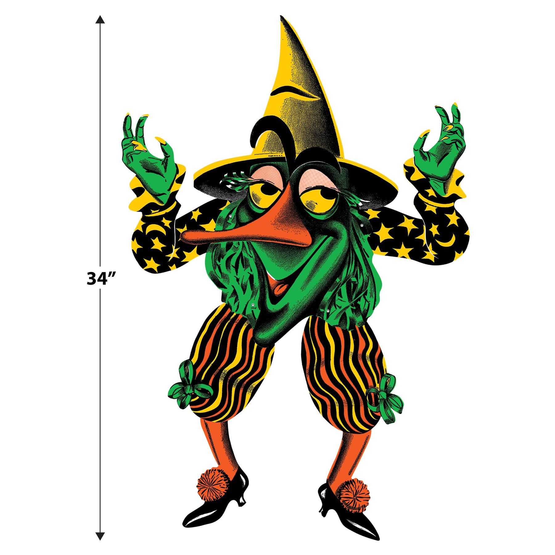 Beistle 2 Piece Vintage Halloween Decorations, Jointed Retro Witch Goblin Cut Outs, Made In USA Since 1900