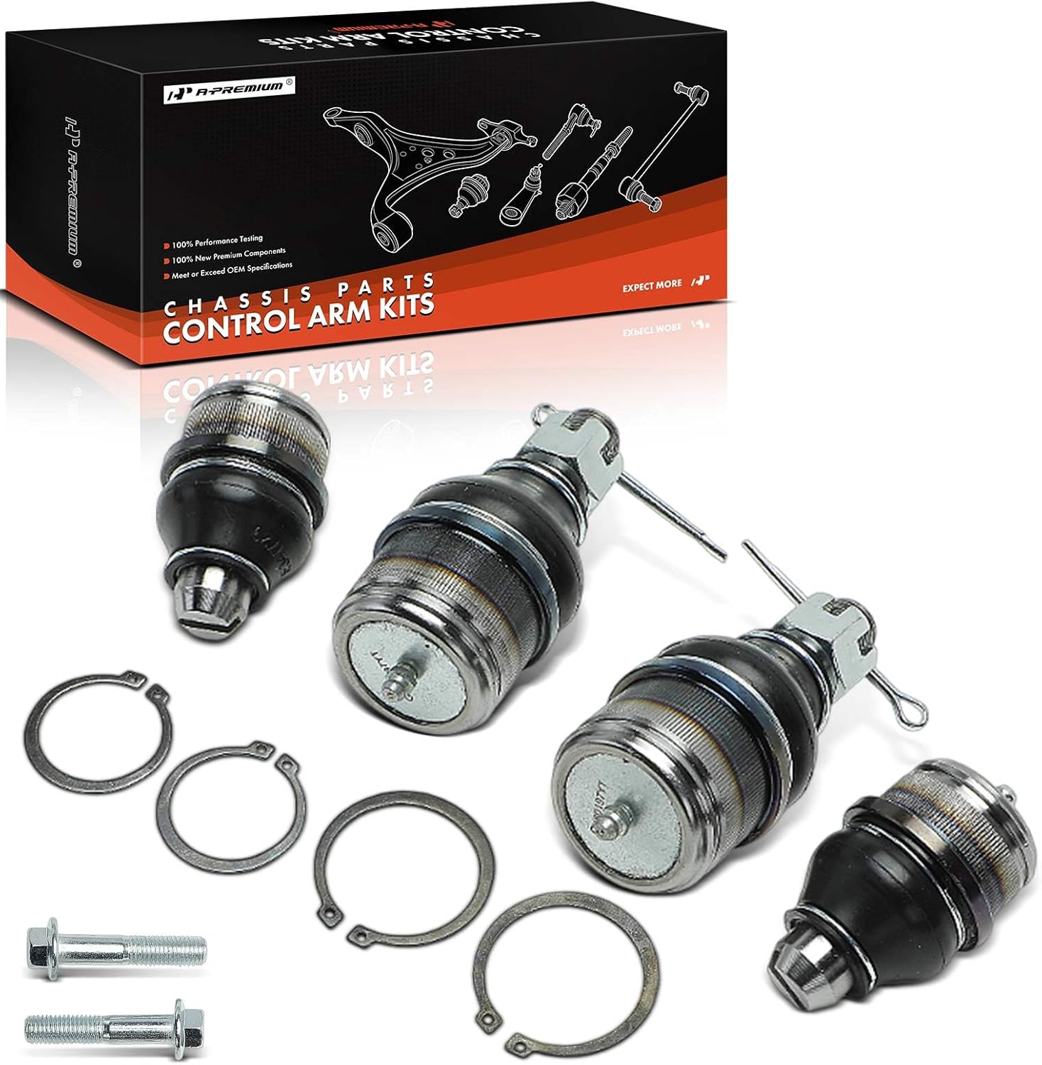 A-Premium Set of 4, Front Upper & Lower Ball Joints Kit, Compatible with Ford E-150 E-250 E-350 Econoline, E-150 E-350 Econoline Club Wagon, E-450 Super Duty