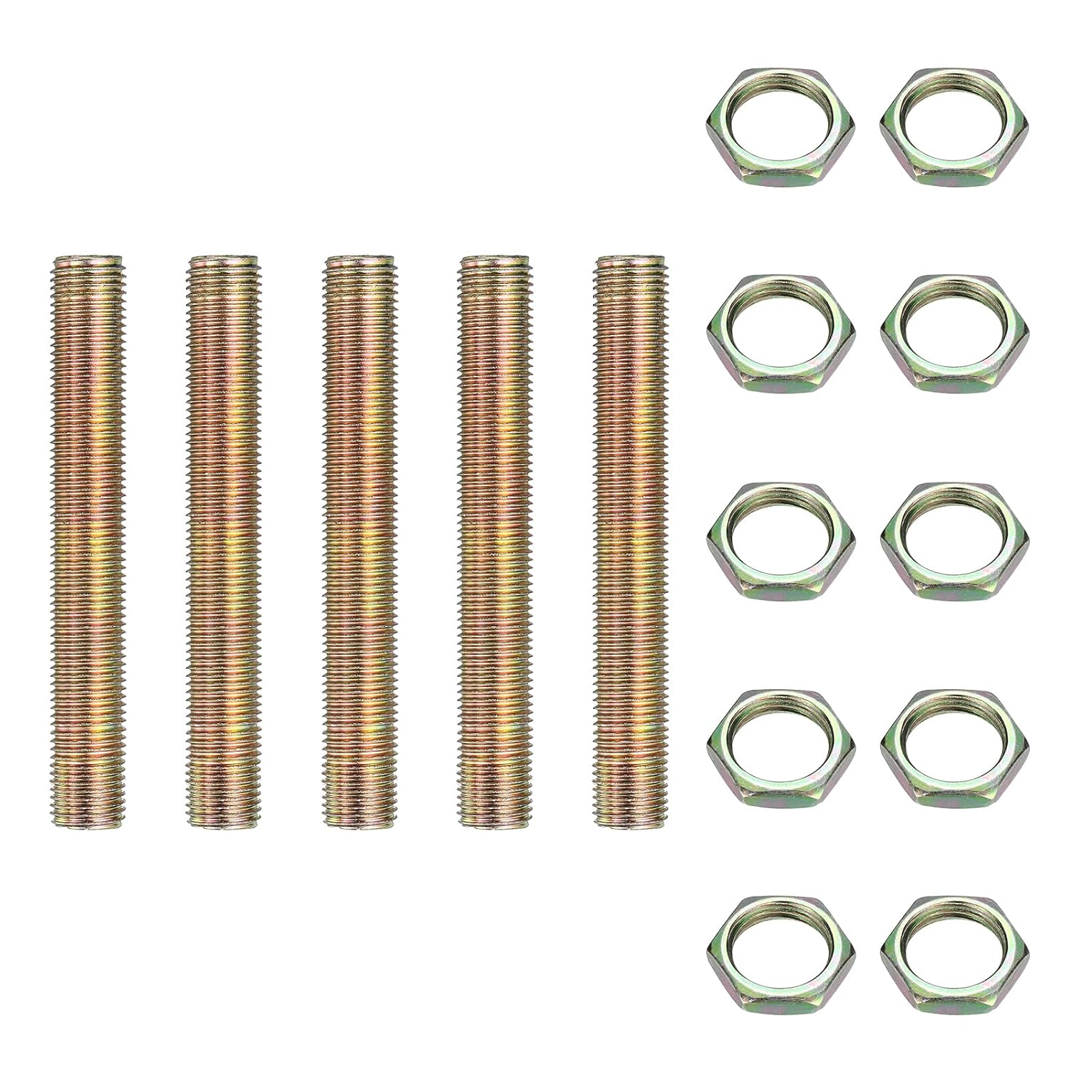 uxcell 5Pcs 1/4IP 2" Lamp Pipe Nipples Kit with Lock Nuts, 1/4-18 All Threaded Hollow Tube Lamp Repair Hardware Fasteners for Chandelier Ceiling Lamps Assembly DIY, Color Zinc