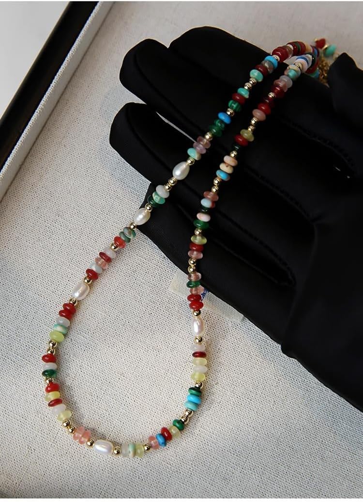 Colorful Necklace for Women Trendy Beaded Chain with Natural Freshwater Pearl Stone Necklaces Summer Beach Choker Jewelry Gift - Image 7