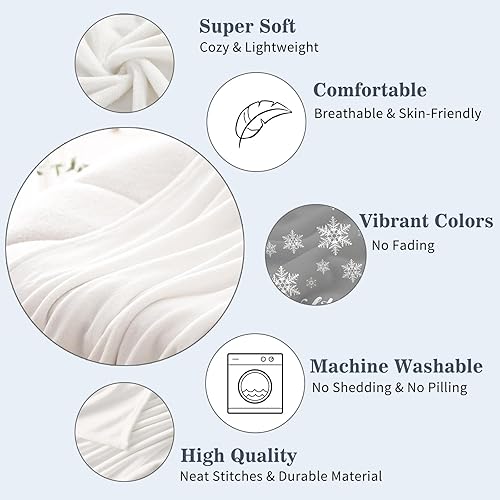 Miniatura 3 de Neatee Living Manta decorativa de Navidad gris con copos de nieve, manta gris para sofá, cama, manta suave y ligera de felpa de forro polar y mantas