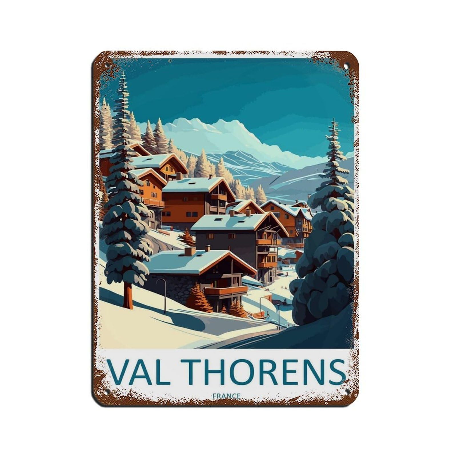 Val Thorens Travel Art Ski Art Lover Gift (2) Tin Sign Vintage Metal Pub Club Cafe Bar Home Wall Art Decoration Poster Retro 12x16inch(30x40cm)