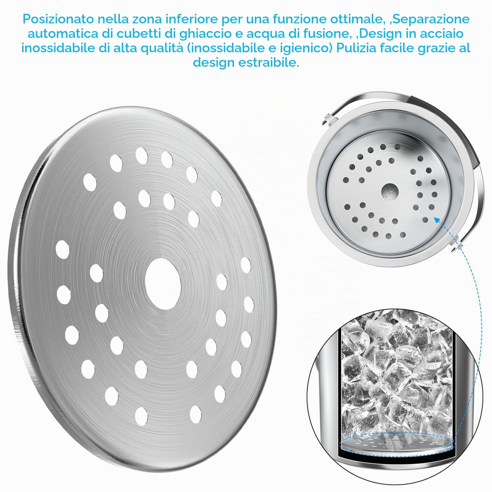 Contenitore per ghiaccio in acciaio inox, 3 l, con coperchio ermetico, colino e pinza per ghiaccio, a doppia parete, ideale per raffreddare birra, champagne e frutta