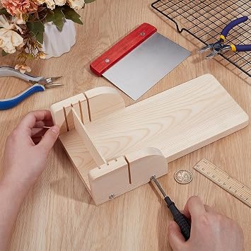 BENECREAT Soap Cutting Tool, Adjustable Pine Wood Soap Mold with Stainless Steel Cutter for Handmade Soap Making Candles Trimming DIY Cutting Making