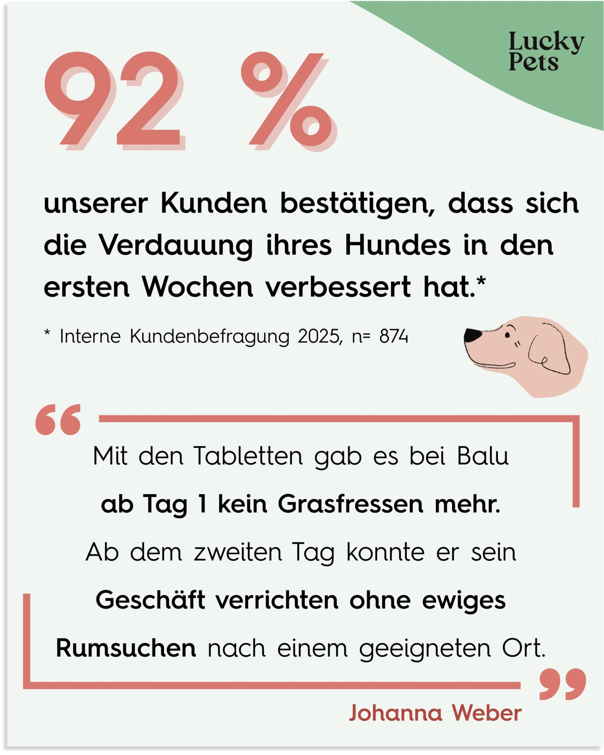 Lucky Pets Gras- & Kotfresser Tabletten Hund – 100 % pflanzlich und magenschonend – Mit Ulmenrinde und Heilerde – Gras und Kotfresser Drops Hund gegen Fressverhalten bei Nährstoffmangel