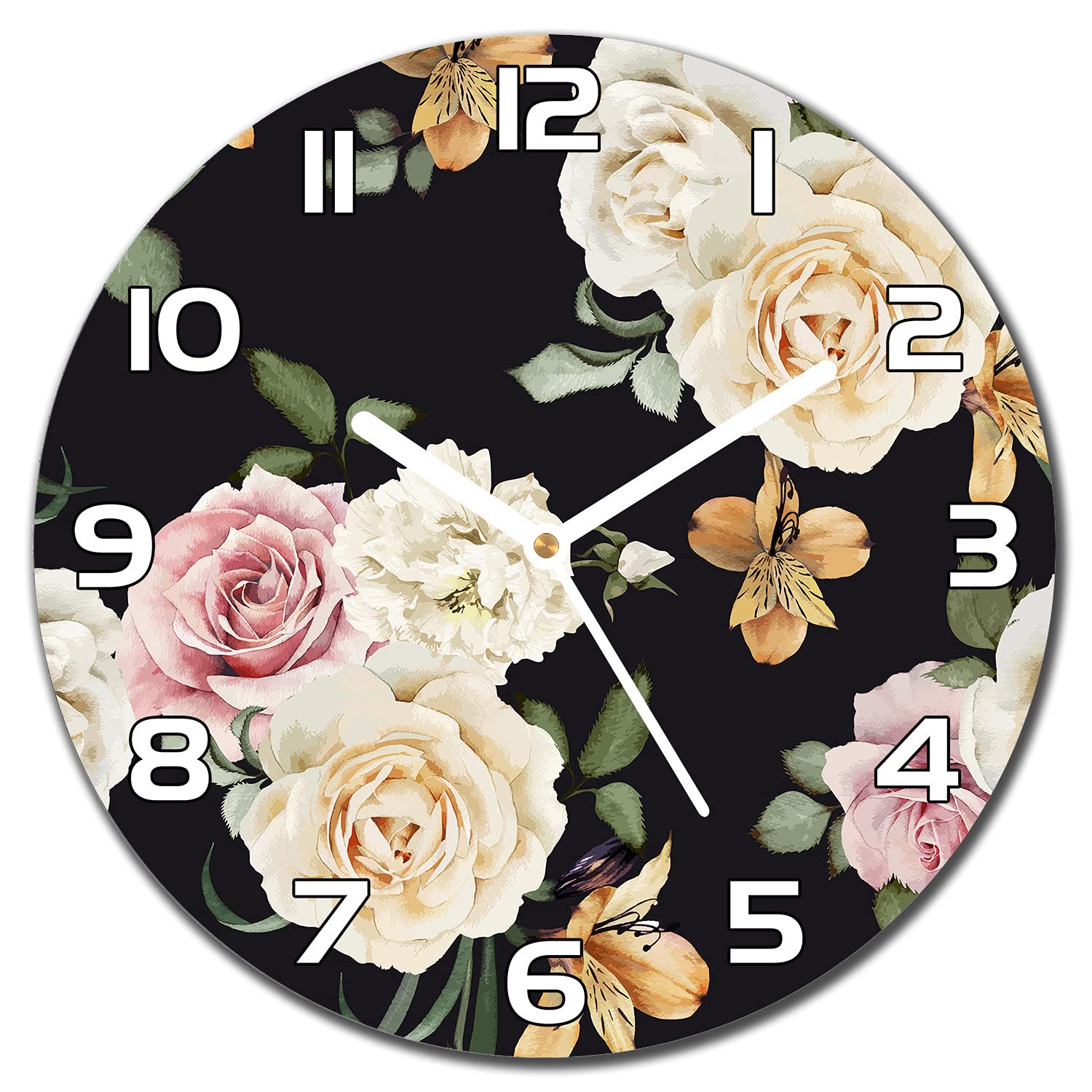 Horloge en verre 30 cm fleurs de roses vintage Coloray pour déco salon