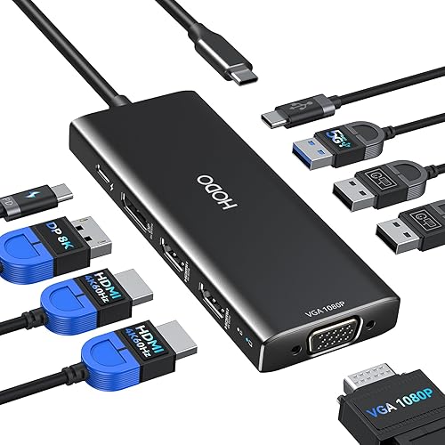 Miniatura 15 de Estación de acoplamiento USB C Estación de acoplamiento de monitor dual Adaptador para Dell HP, Estación de acoplamiento para portátil 3 Monitores