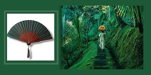 Miniatura 4 de Exotic Jungle Green - Abanico plegable de mano, 9 pulgadas, hecho a mano en Bali, Indonesia, para bodas, fiestas, mantente fresco con estilo, regalo