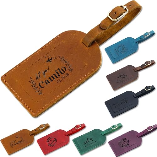 Étiquette de Valise en Cuir Véritable avec Fenêtre Nom et Adresse