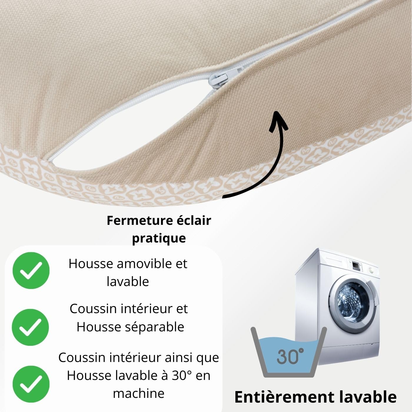 Bellochi Coussin d'allaitement avec Housse Coussin Allaitement - 100% Coton - Oreiller Allaitement Multifonction 40x60cm (Lux)