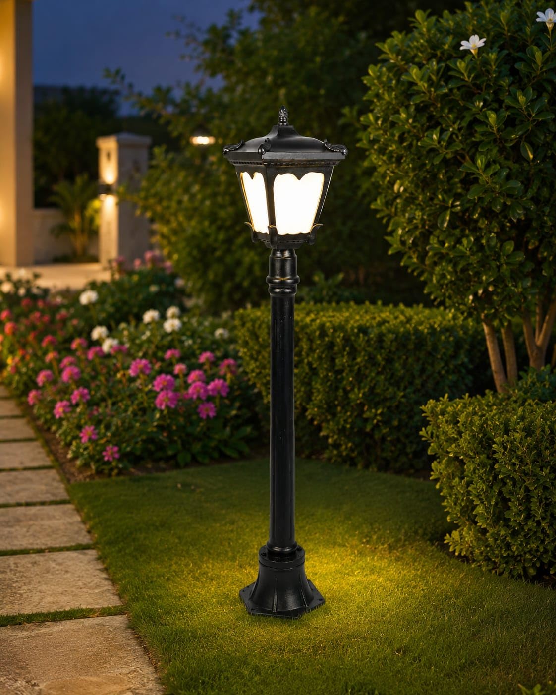 Vintage Outdoor Post Light - Antique Bronze Exterior Pillar Lantern with Decorative Diamond Glass, Rust-Proof Aluminum Garden Pathway Lamp for Driveway-image-45