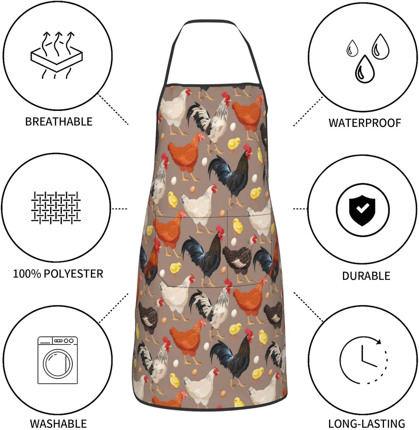 Chicken Oven Mitts and Pot Holders with Apron Set of 5 Silicone Breeds of Chicken Kitchen Mitts and Non-Slip Potholders Apron Set Heat Resistant Funny Rooster Hen Chicken Oven Gloves Hot Pads - Image 5