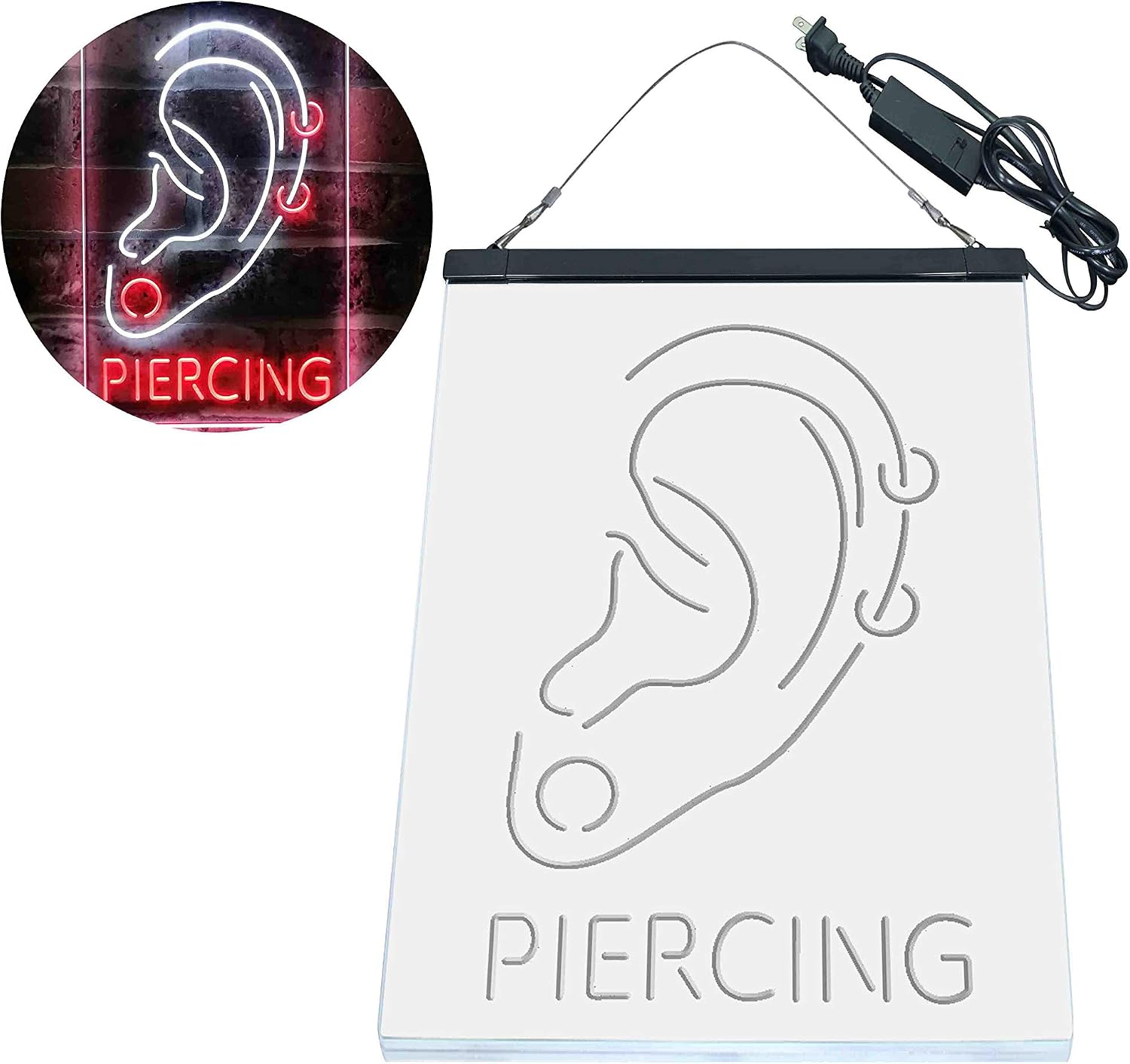 ADVPRO Ear Piercing Display Tattoo Shop Dual Color LED Neon Sign White & Red 12 x 16 Inches st6s34-i3880-wr