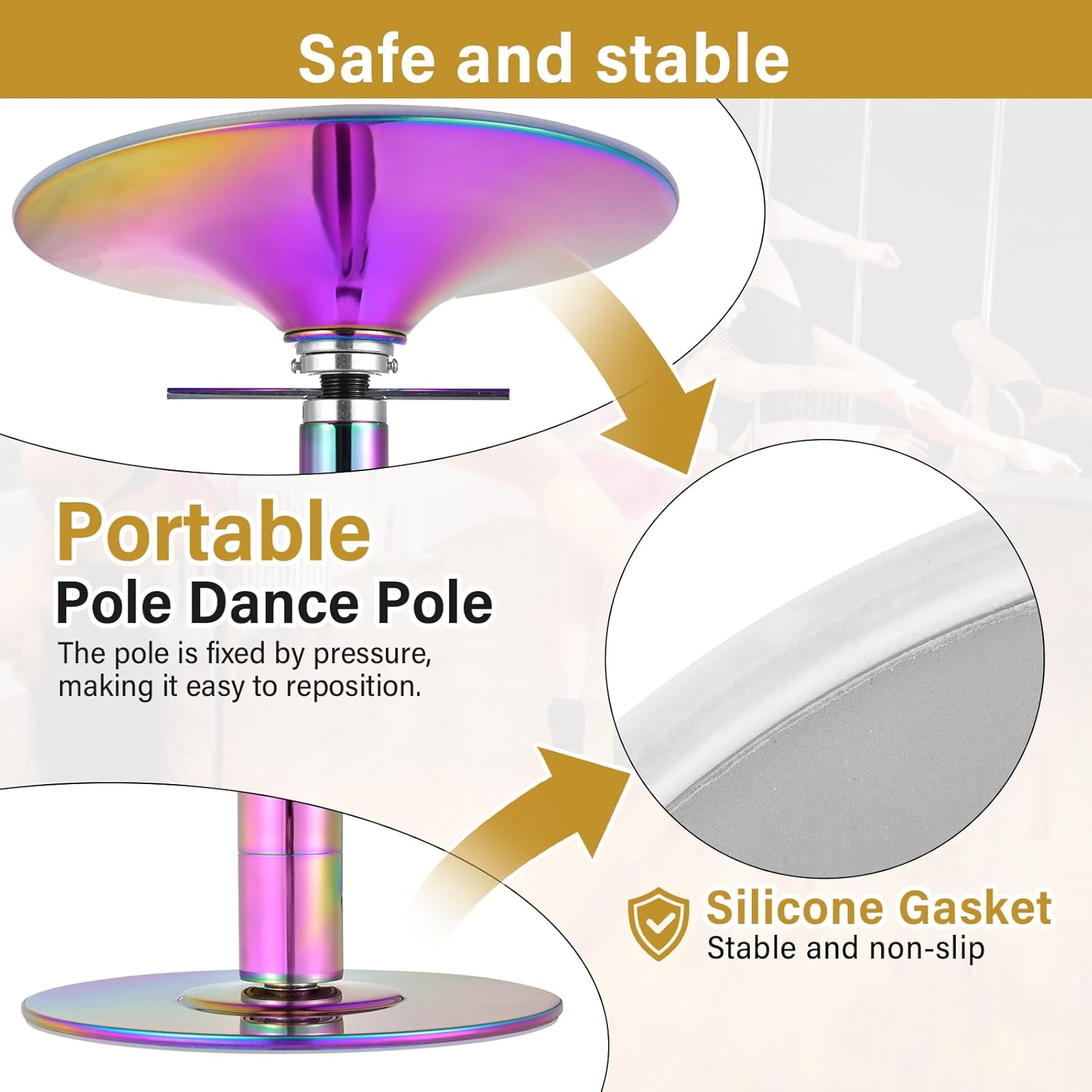 Professional Dancing Pole for Home Adjustable Height(85"-109") 45mm Spinnings & Static Dance Pole Portable Removable Great for Club,Poles Dances Studio & Poles Fitness Holds 330 Lbs