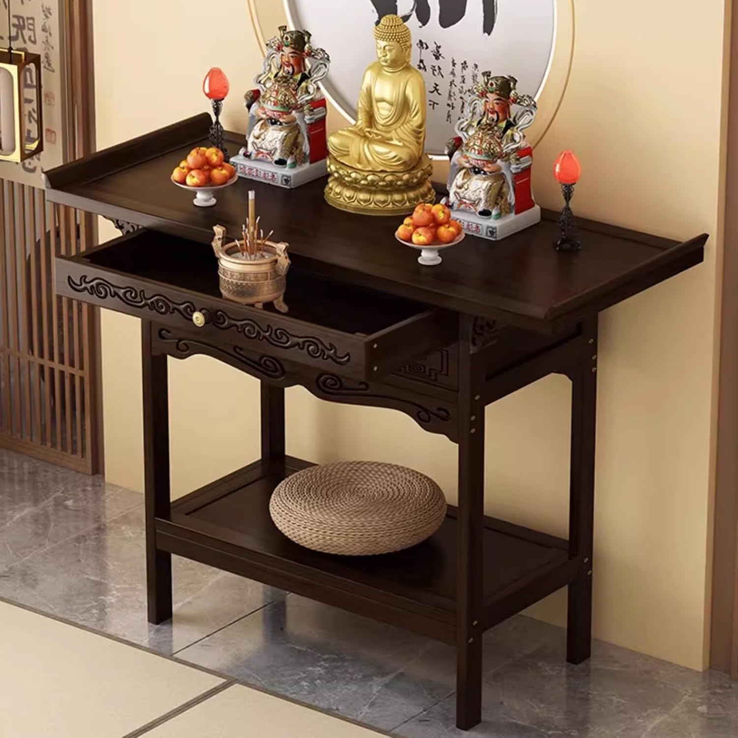 Altar Table, Meditation Table, Altar Tables with Storage, Chinese Buddha Niche Cabinet, Personal Shrine Altars Tables, for Displaying Jars, Plants, Books(31.50x15.75x39.37in)