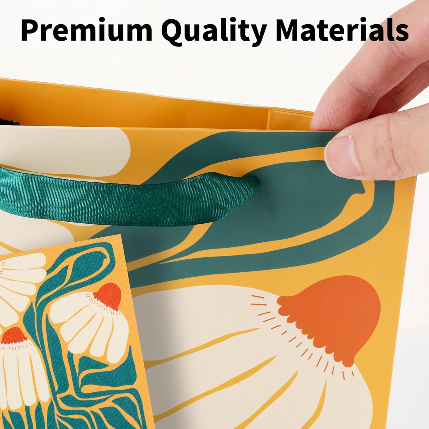 6 Pack Medium Gift Bags with Tissue Paper & Cards - Sage Green Tropical Floral Gift Bags for Women, Birthday, Baby Shower, Wedding Favors - Premium Boho Paper Gift Wrap Bags Bulk with Ribbon Handles (8x10 Inches) - Image 5