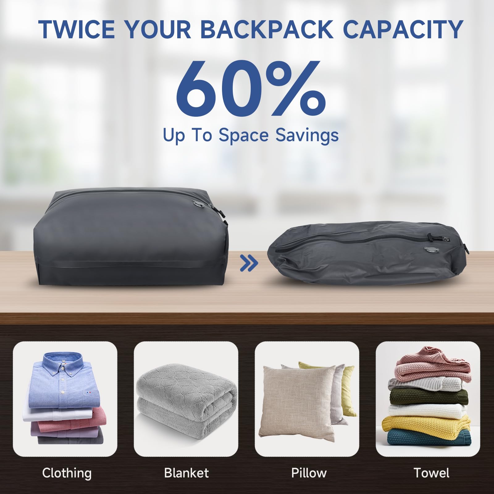 Vacuum bags for travel,17.5L Reusable travel vacuum bags for luggage,Waterproof compression bag Space Saver Bags for Suitcases Backpack Travel and business(1PC+Pump)