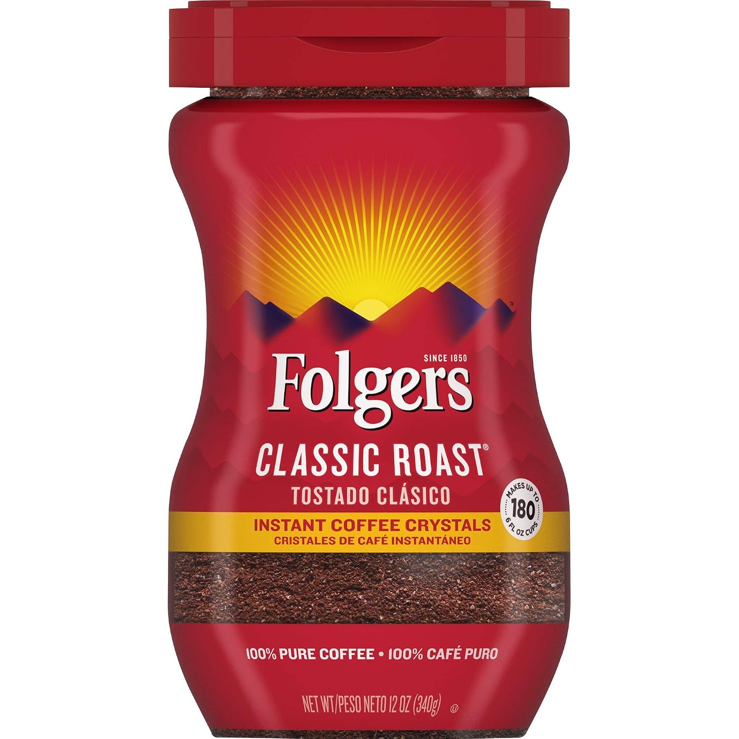 Folgers Classic Roast Instant Coffee, 12 Ounces (Pack of 6)