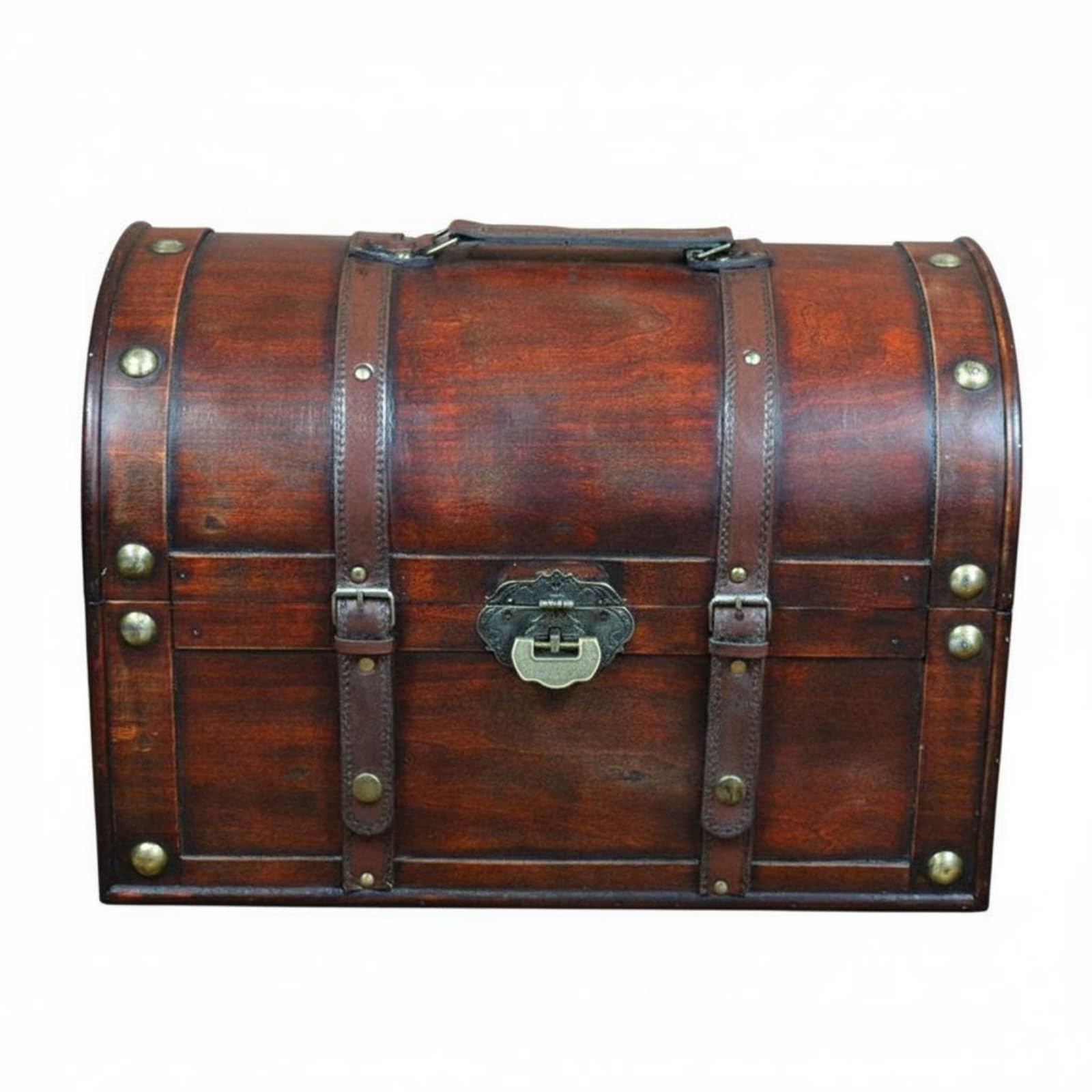 Curved Top Faux Rosewood Storage Chest Wood-Grain Texture Vintage Trunk Chest Metal Corner Studs Wooden Trunk Hasp Lock Fitting, 35-24-23cm, Modified Lock Red|Antiques | Asian Antiques-image-42