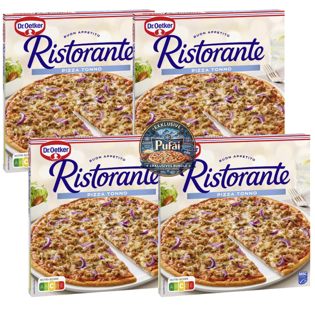 PUFAI Bundle – Pizza Tonno 355g x4 – Tiefkühlpizza mit Thunfisch, Knuspriger Boden, Ofenfertig